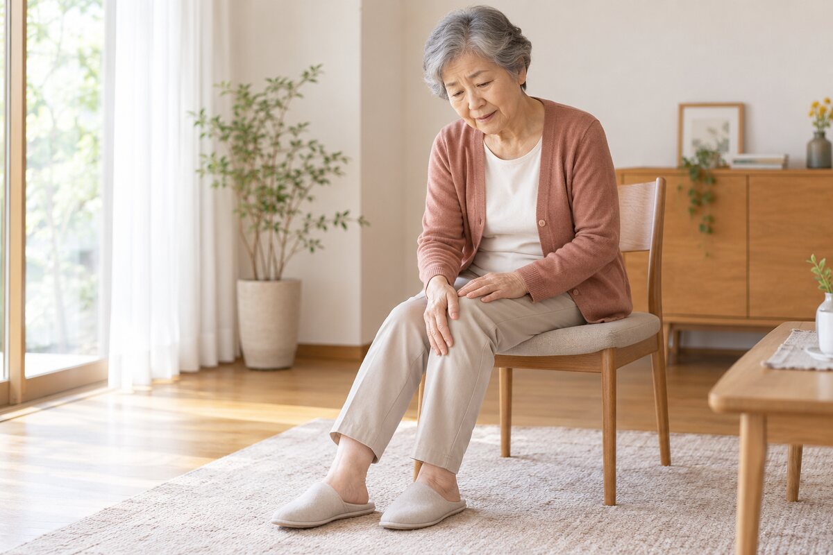 膝のつらさについて相談する女性
